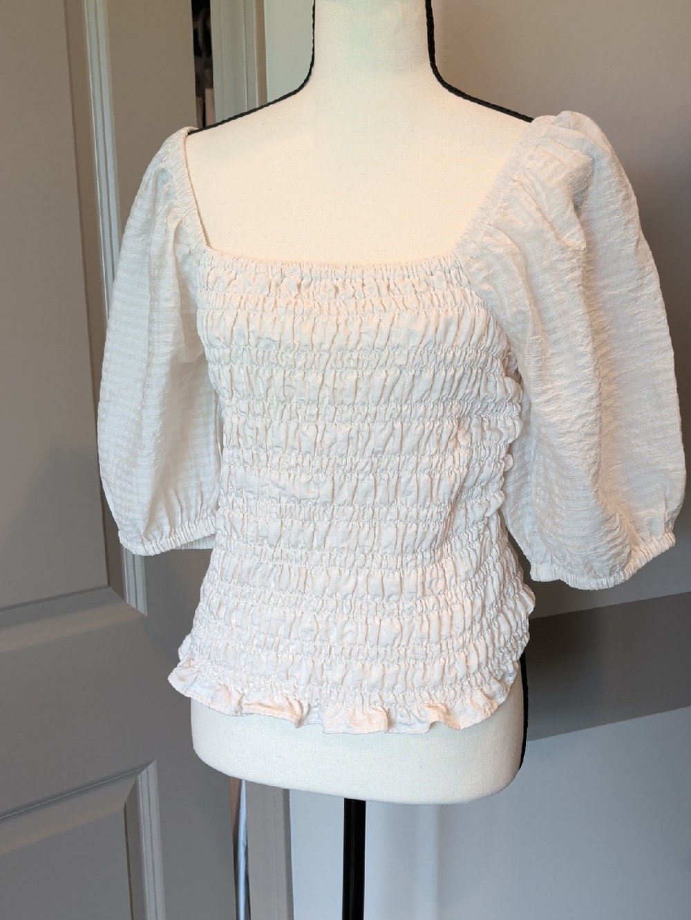 Old Navy White Smocked Square-Neck Puff Sleeve Top